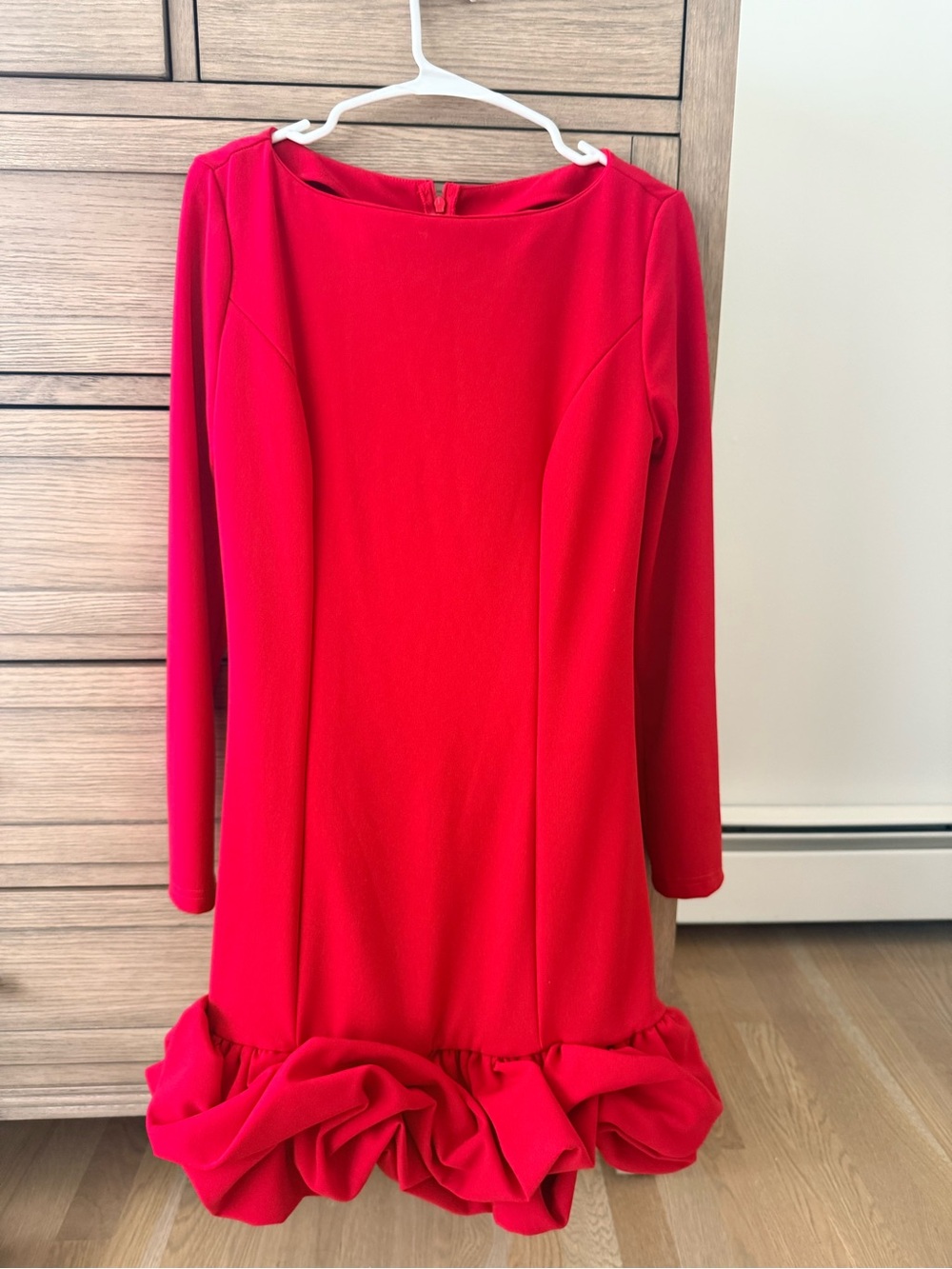 Girls Red Long-Sleeve Ruffle-Hem Dress